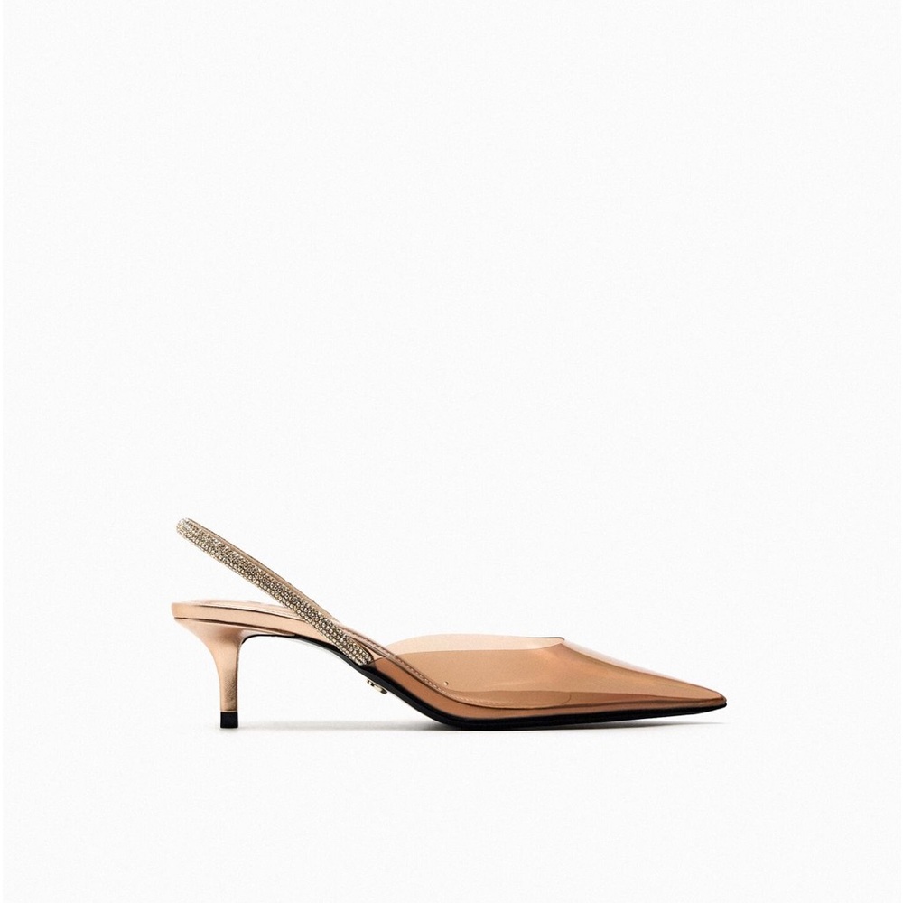 Zara sling back vinyl shoe.